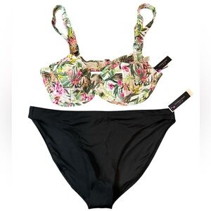 Victoria Secret Floral Bikini Set with Black Bottoms 
Top - 34D Bottoms - LG